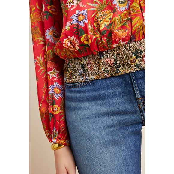 New Anthropologie Toscana Peasant Floral Blouse by Nikasha $160 X-SMALL Red - Picture 3 of 6